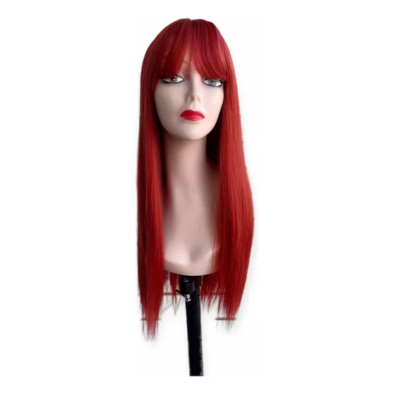 Peluca Lisa Con Chasquilla Color Rojo Intenso Kanekalon