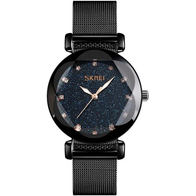 Reloj Dama Negro Aguja Analogico Correa Metal Skmei Mod 9188