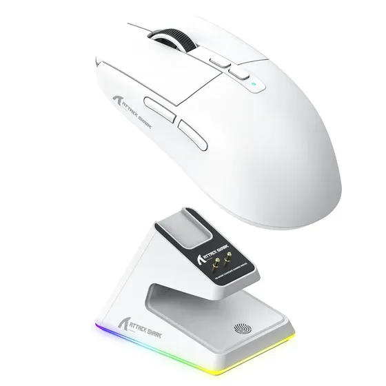 Mouse para jogos sem fio recarregável Attack Shark X6, sensor óptico Paw3395, 1k Hz, mouse para jogadores de 26000 dpi com base de carregamento magnético RGB, botões programáveis, 2,4...