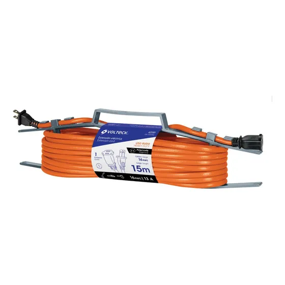 Extensión Eléctrica Uso Rudo 15 M 2x16 Awg, Volteck 40191 Color Naranja