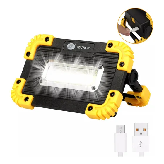 Foco Linterna Recargable Cob Portable Multifuncional 12x8cm Color Negro Con Amarillo