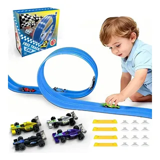 Juguete De Pista Carreras Flexible Para Niños Con 4 Carros Celeste