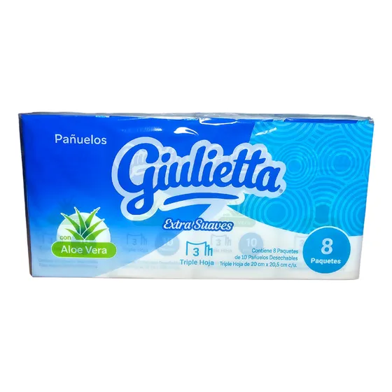 Pañuelo Triple Hoja Aloe Vera 8u Unidades Giuletta Blanco Sin Dideño 8