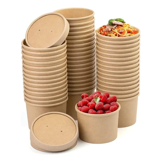 X50 Potes Contenedor De Alimentos Pote Kraft C/tapa 12oz Bowl Sopa Pote Kraft 350ml Ensaladera Bowl Ensalada Potes Para Colaciones Bowl Kraft Potes Bowls Contenedor De Alimentos Envases Pasteleriuscl