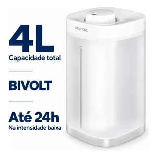 Umidificador de Ar Ventisol UV-04 4L Bivolt Ultrassônico Branco Touch 3 Intensidades Até 24h na Intensidade Baixa
