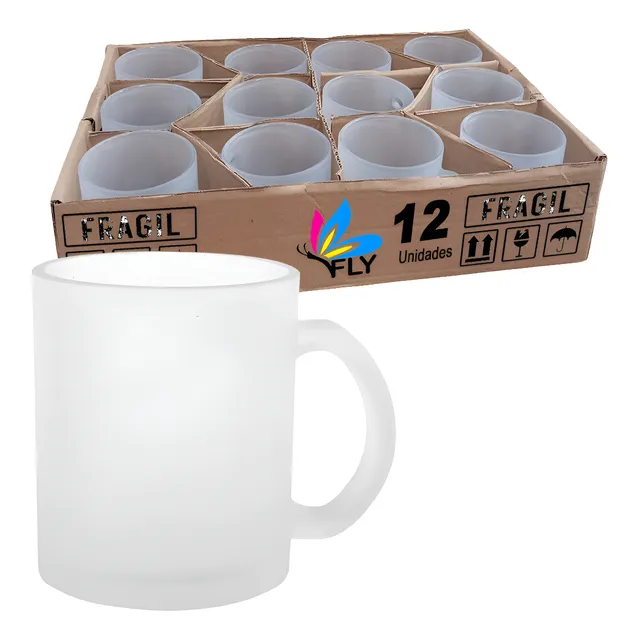 12 Caneca De Vidro Jateada Resinada Para Sublimação 325ml