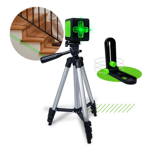 Nível A Laser Verde 2 Linhas Esquadro + Suporte + Tripé