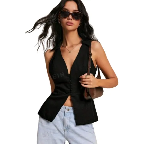 Camisa Tipo Chaleco Cuello En V De Botones Casual Slim