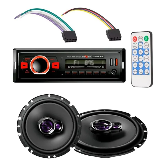 Kit Toca Rádio Mp3 Controle + 2 Alto Falantes Pioneer 6 Pol