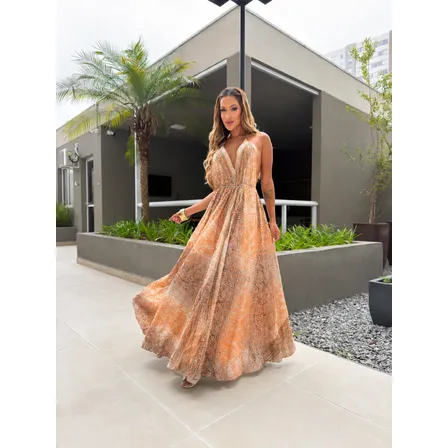 Vestido Indiano Longo Boho Costas Nadador Elegante