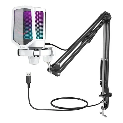 Micrófono Fifine Ampligame A6t Usb (soporte De Brazo) White Color Blanco | Cuotas sin interés