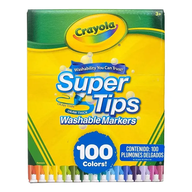 Crayola Super Tips 100 Piezas- Plumones Lavables Varios 100 Colores