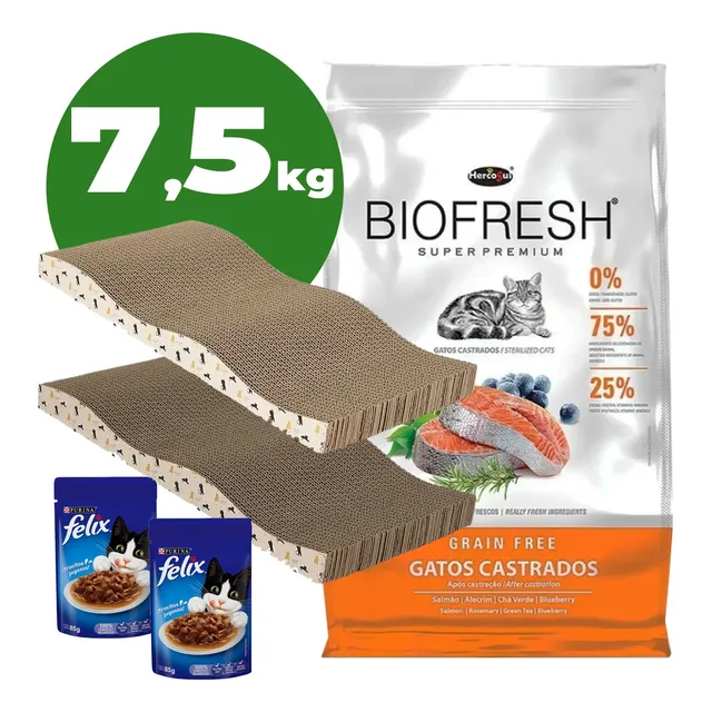 Biofresh Gato Castrado Salmon  7,5kg + 2 Rascadores+ 2salsas