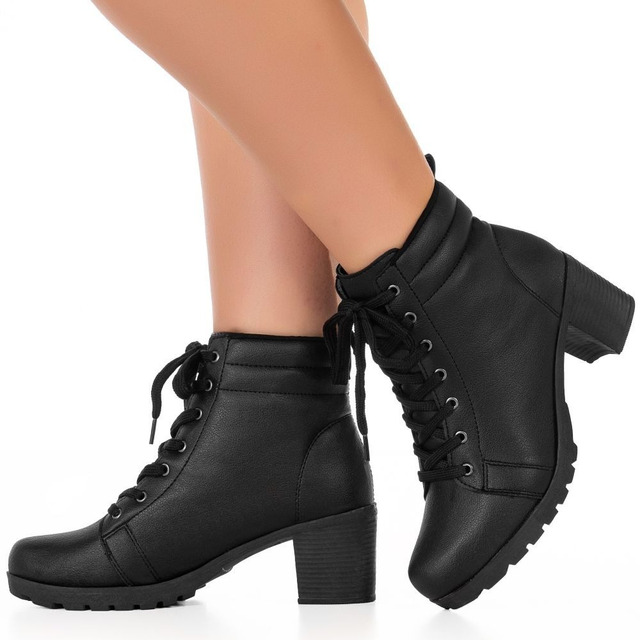 Coturno Feminino Bota Tratorada Salto Baixo Confortável Coturno Feminino Bota Tratorada Salto Baixo Confortável