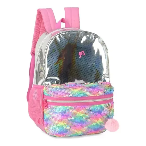 Mochila Escolar Barbie Holográfica Costa Arco Iris Up4you