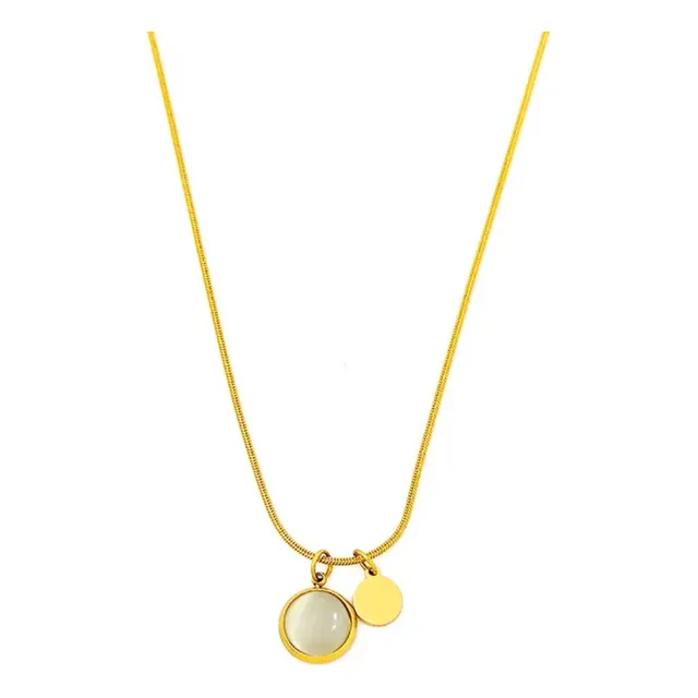 Collar De Mujer De Opalo Redondo En Acero Inoxidable Chapado