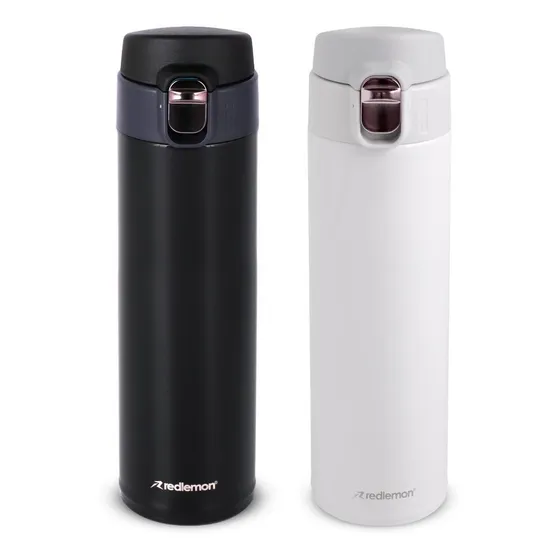 Redlemon Termo para Café de Acero Inoxidable 420 ml 2 Piezas, Set de 2 Vasos Térmicos de Doble Pared con Tapa Hermética, Bebidas Calientes Más de 5 Horas y Frías 6 Horas. Ideal para Agua, Té, Café