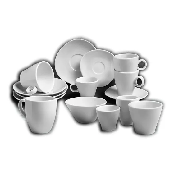 Set 24 Platitos Y Tazas Cafe Y Te Linea Conica 1600 + 1150 Color Blanco