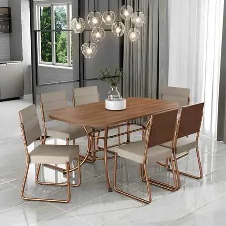 Conjunto Sala De Jantar Mesa E 6 Cadeiras Fênix Carraro Rose Liso