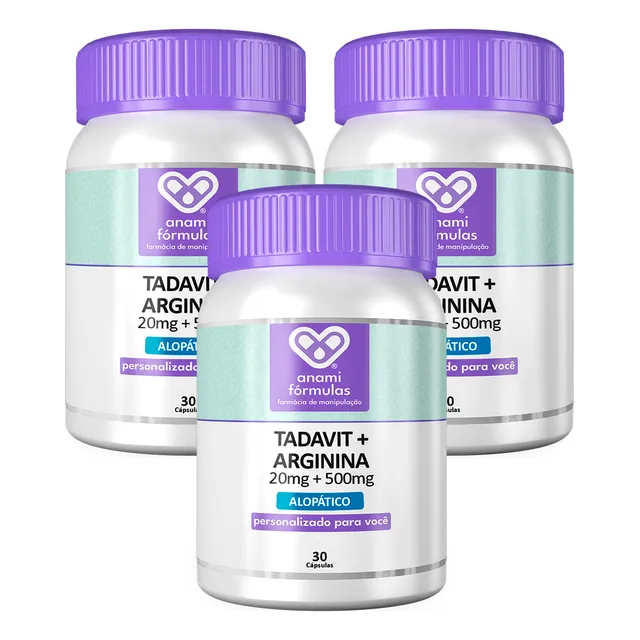 Kit 3 Tadavit ® 20mg + Arginina 500mg | 30 Cápsulas - Supple