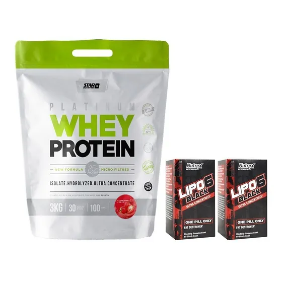 Whey Protein 3 Kg Star Nutrition + 2 Lipo Black Uc X 60 Caps