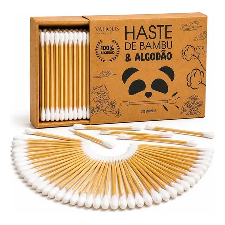 Cotonete Bambu Algodao Ouvido Ecologico Descartavel Atacado 200 Unidades
