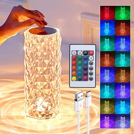 Luminária Abajur De Mesa Led Rgb Cristal Candeeiro 16 Cores Prateado