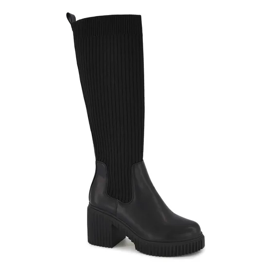 Botin Andrea Tejido De Canalé Largo Ajustable Dama Negro
