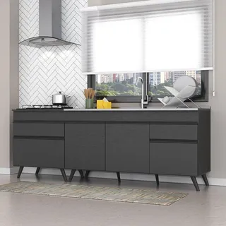 Kit 2 BalcÔes Cozinha 150cm E 70cm Veneza Multimóveis V2073 Cor Preto Kit 2 BalcÔes Cozinha 150cm E 70cm Veneza Multimóveis V2073 Cor Preto