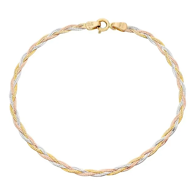 Pulsera Esclava Oro 10k Trenzada Florentina 18cm 3mm Italy Diámetro 6 cm Largo 18 cm