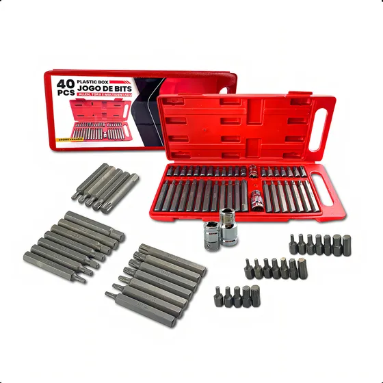 Jogo Ferramenta Bits Torx Allen Multidentado 40 Peças Maleta Feron
