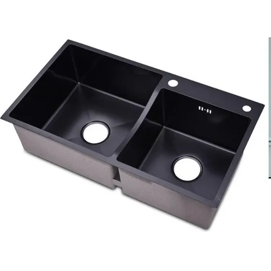 Fregadero Doble Tina Negro Acero Inoxidable Sobre Tope