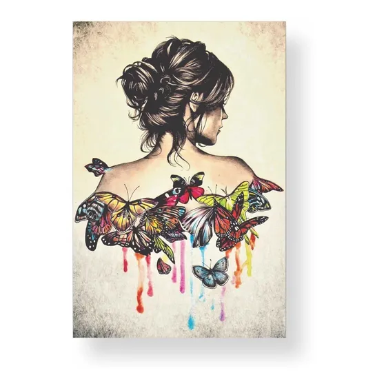 Quadro Estudio Tatoo Mulher Metamorfose Borboletas 40x60cm