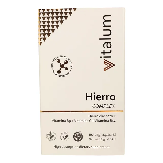 Hierro Complex Vitalum 60caps + Vit. B9 + Vit. C + Vit. B12 Sin Sabor
