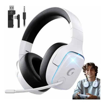 Bogast® Audífonos Gamer Inalámbricos 2.4ghz Bluetooth 5.3 Con Micrófono Cancelación De Ruido, Sonido Envolvente 7.1 Y Batería 70h Para Ps5, Ps4, Pc Y Switch, Captain 780 Blanco