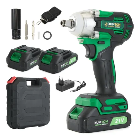 Chave De Impacto Eletrica 21v 450nm Com 2 Baterias Parafusadeira Furadeira Recarregável Sem Escova Verde-escuro 127/220v