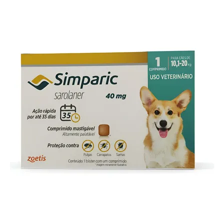 Simparic Zoetis 40mg Para Cães De 10 A 20kg - 1 Comprimido Verde-claro