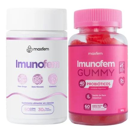 Kit Imunofem Gummy + Imunofem Cáps Probiótico Ph 40bi Maxfem 60 Gummy Frutas Vermelhas / 60 Caps