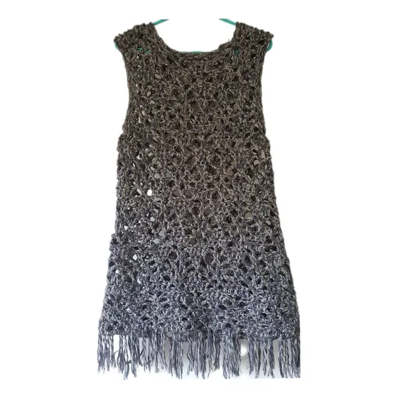 Chaleco Artesanal Crochet En Lana.t.l.nuevo.azules C Grises.