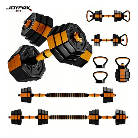 Kit Halteres 6 Em 1 Peso Musculação Até 40kg Design Octogonal Anti-Rolamento Ajustável Halter Kettlebell Joyfox Fitness Cor Laranja