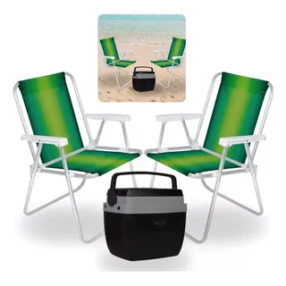 Kit 2 Cadeiras De Praia Aluminio + Caixa Termica 18 L Kit 2 Cadeiras De Praia Aluminio + Caixa Termica 18 L