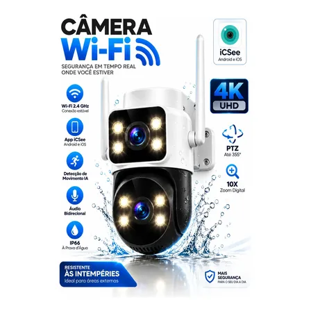 Câmera Wifi Externa App Icsee Dupla Visão 6mp Prova Branco