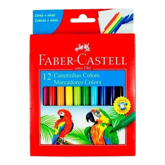 Canetinha Hidrográfica 12 Cores Lavável Faber Castell