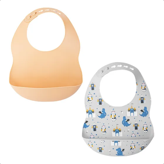 Kit 2 Baberos Ajustables Suave Silicón Para Bebé Sin Bpa Ba Color Gris