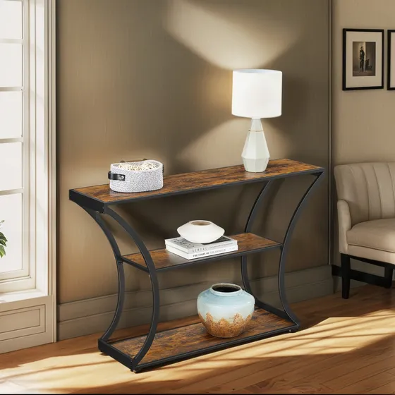 Mesa De Consola Vasagle Con Patas Curvas Color Marrón Rústico Negro