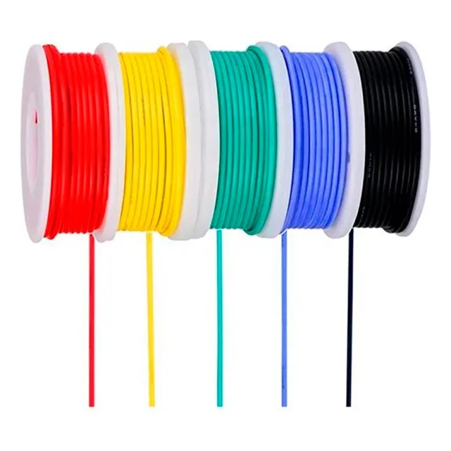 Tecneu Kit 5 Rollos 50mts Cable 24awg Cobre Puro Estañado Eléctrico 10mts c/u Caja Dispensadora