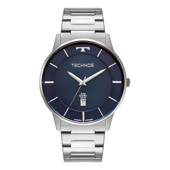 Relógio Technos Masculino Slim GM10YQ 1A Prata com Caixa Ultrafina e Pulseira de Aço Calendário