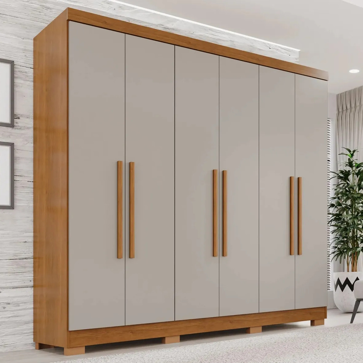 Guarda-roupa Casal 6 Portas 2 Gavetas França Espresso Móveis cor cinamomo off-white