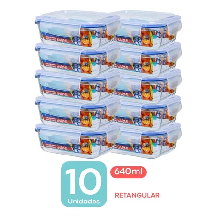 Kit Potes Marmita Vidro 640ml Retangular Hermético 640ml