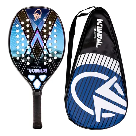Raquete Beach Tennis Total Titanium Potência Carbono 3k + Titânio Azul | Leve E Equilibrada